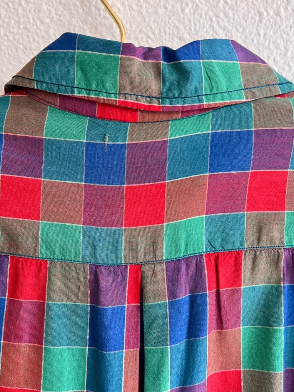 Gorgeous Vintage 1950s Red, Green, and Blue Plaid Silk Dress (S) - Picture 14 of 15